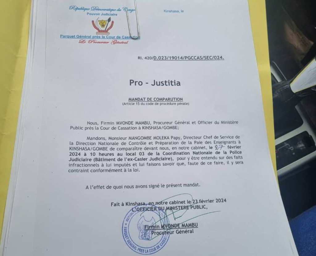 Soupçon de détournement à l’EPST : Papy Mangobe numéro Un de l’Ex SECOPE convoqué à&nbsp;comparaitre