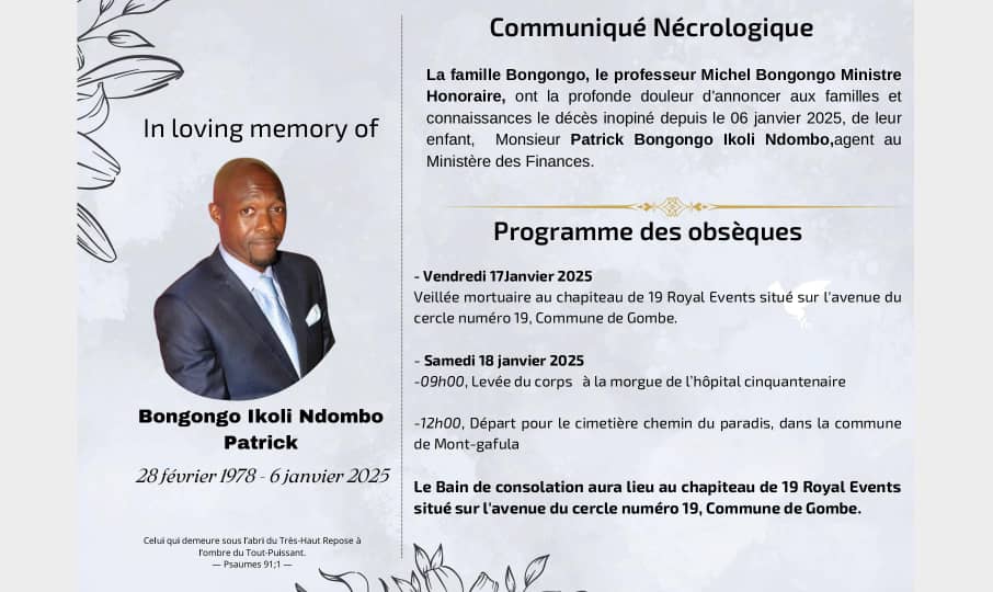 RDC/ Le professeurMichel Bongongo Ikoli, Ancien Ministre d&rsquo;État, Perd son Fils&nbsp;Bien-Aimé